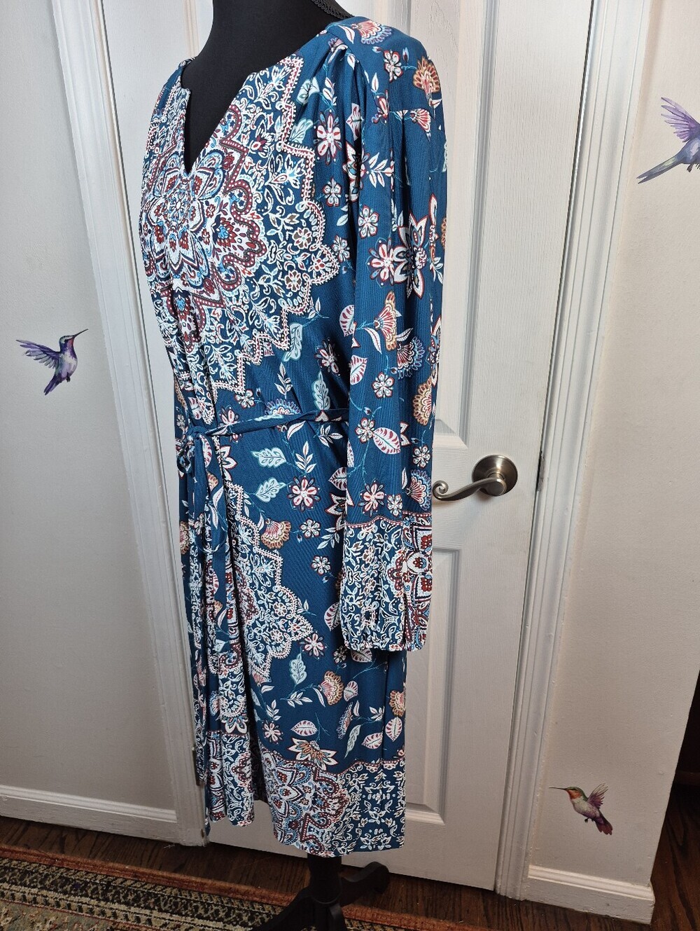 Luxology Teal Boho Mandala Print Faux Wrap Dress XL Coastal Bohemian - Picture 5 of 9
